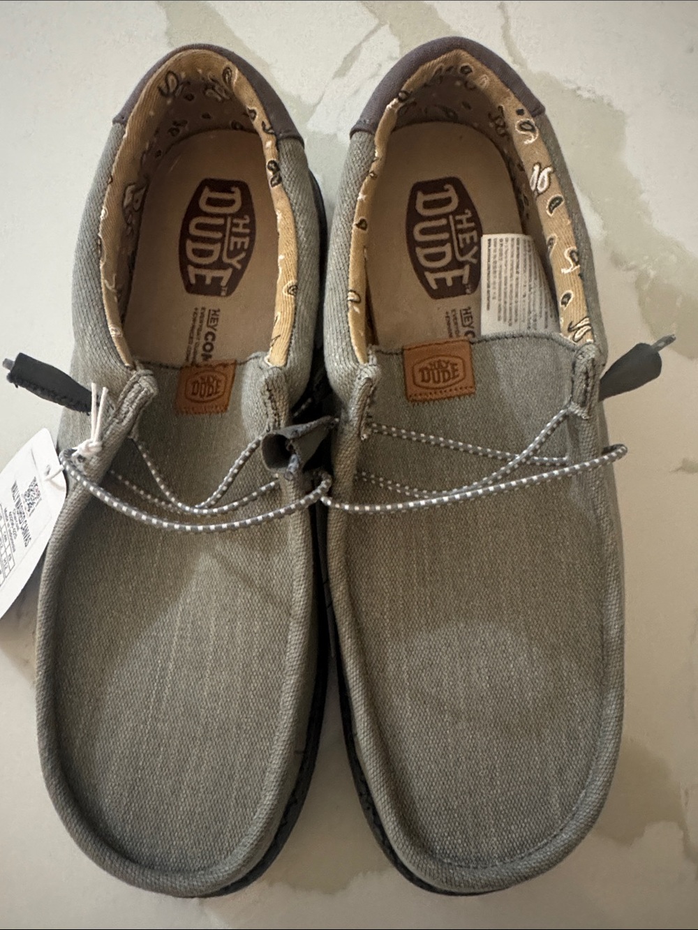Hey Dude Olive Gray Canvas Slip-On Shoes with Patterned Lining